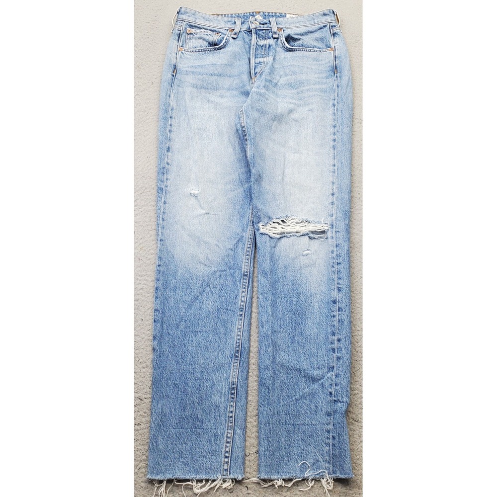 Rag & Bone Rosa Boyfriend Jeans Womens 24 Blue Denim Stretch Distressed Raw Hem